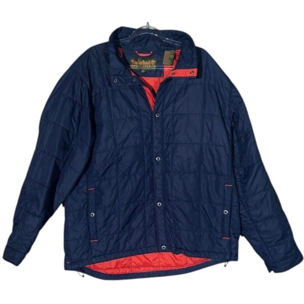 Timberland Weathergear Quilted Puffer Jacket Mens XL Navy Blue Ripstop Full Zip